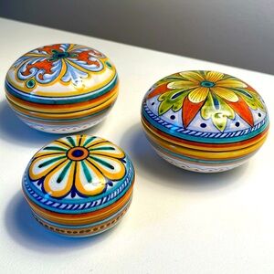 Small Italian Florentine Hand Painted Trinket Boxes - Set of 3